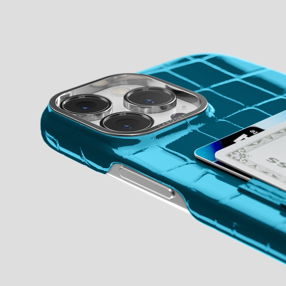 Blue iPhone 15 Pro Max Classic Case Shiny Alligator with Steel Metal -5 | Blue-Steel