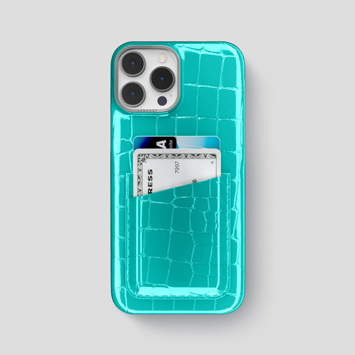 Mint iPhone 14 Pro Max Classic Case Shiny Alligator with Steel Metal -1 | Mint-Steel