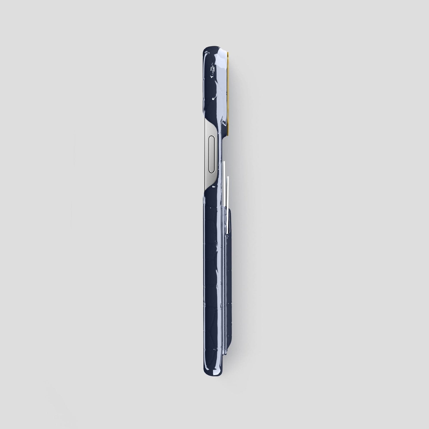 Navy-Blue iPhone 14 Pro Max Classic Case Shiny Alligator with Gold Metal -3 | Navy-Blue-Gold