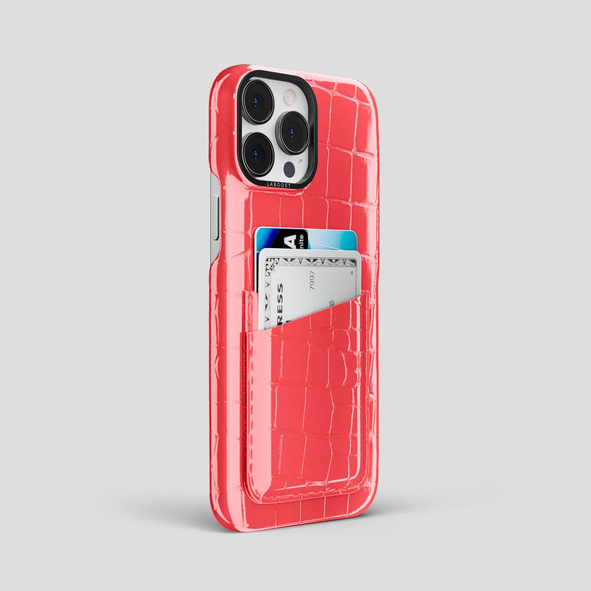 Papaya iPhone 14 Pro Max Classic Case Shiny Alligator with Black Metal -2 | Papaya-Black