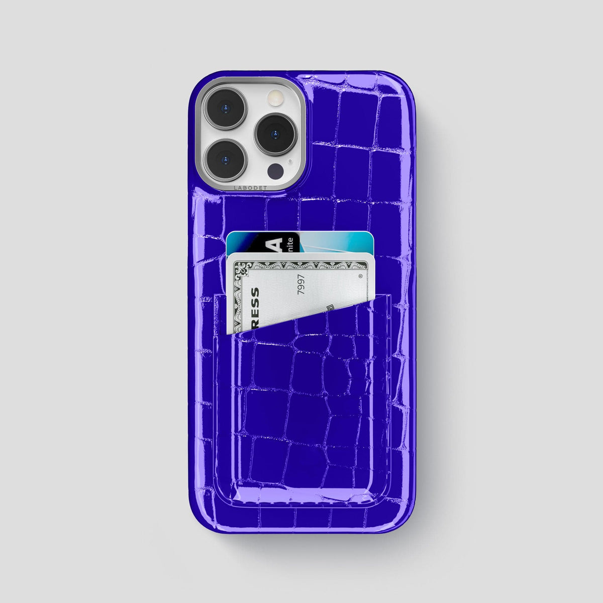 Royal Blue iPhone 14 Pro Max Classic Case Shiny Alligator with Steel Metal -1 | Royal-Blue-Steel