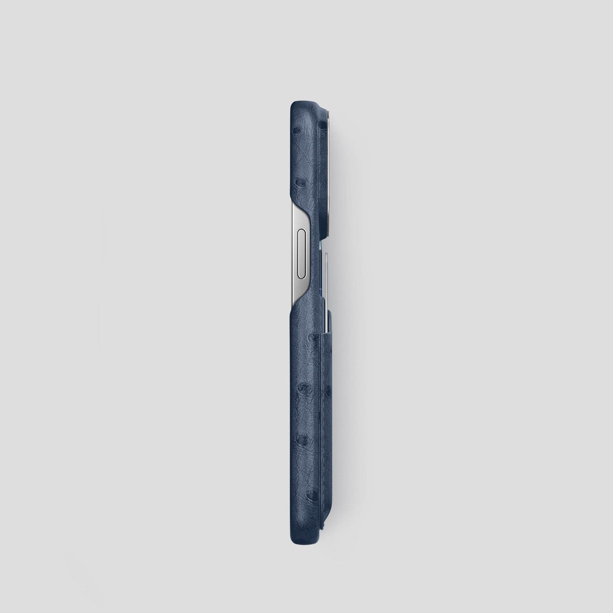 Navy-Blue iPhone 14 Pro Card Case Ostrich with Steel Metal -3 | Navy-Blue-Steel