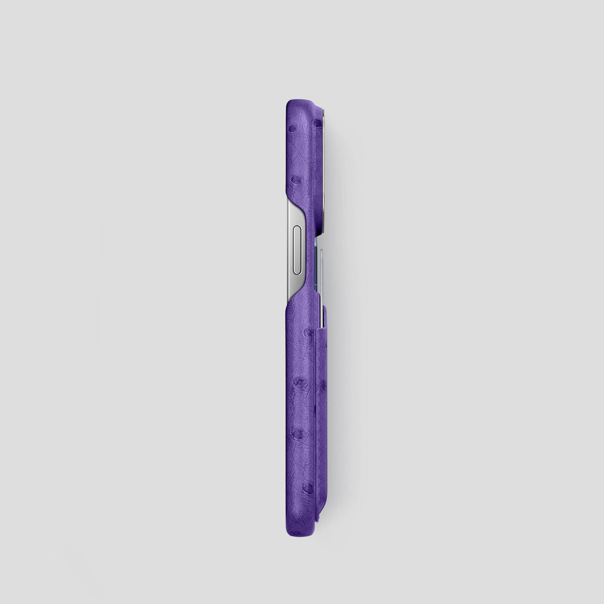 Purple iPhone 14 Pro Card Case Ostrich with Steel Metal -3 | Purple-Steel