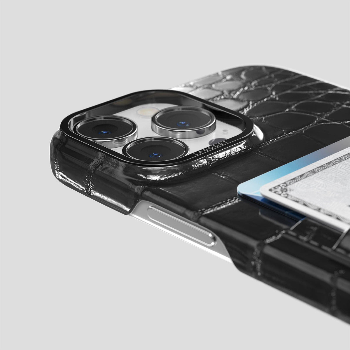 Havana-Black iPhone 15 Pro Double Card Case Patina Alligator with Black Metal -5 | Havana-Black-Black