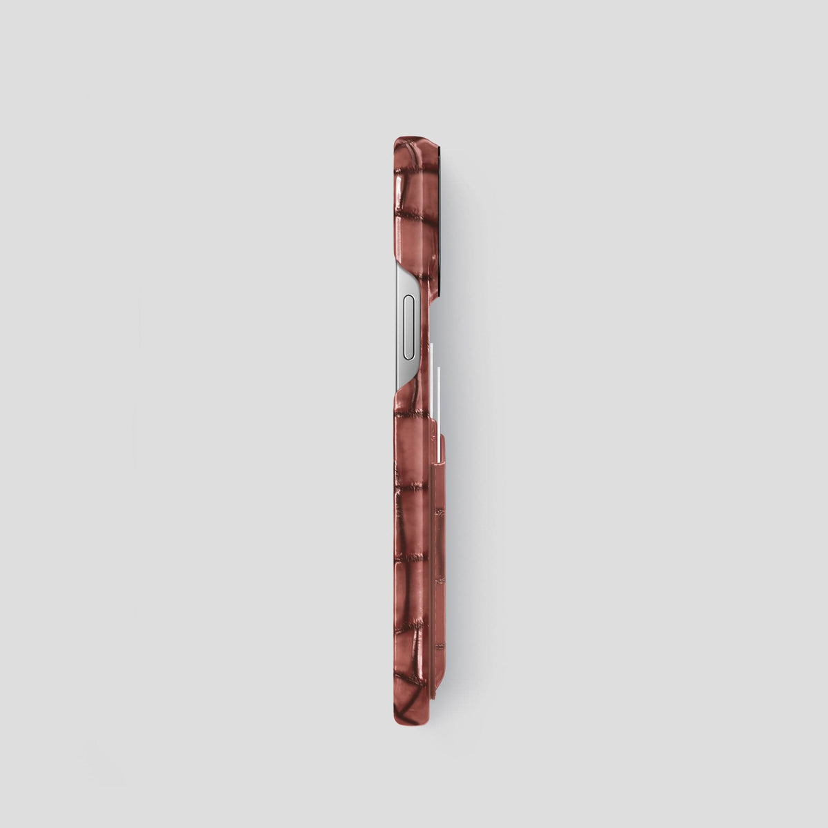 Wine-Sediment iPhone 15 Pro Double Card Case Patina Alligator with Black Metal -3 | Wine-Sediment-Black