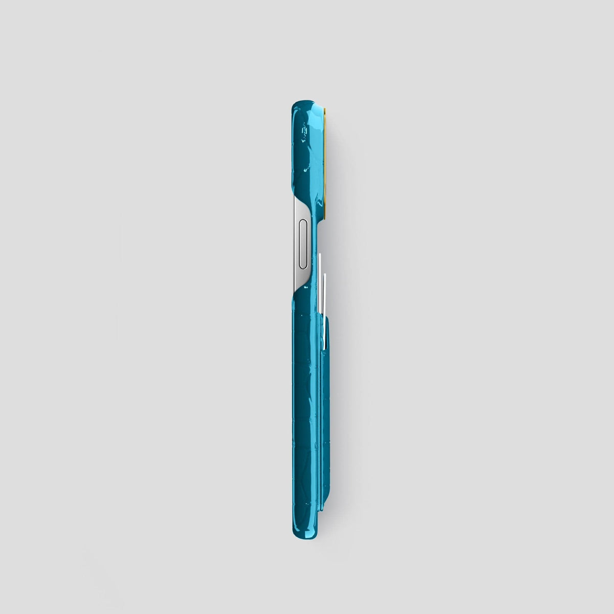 Blue iPhone 15 Pro Shiny Alligator with Gold Metal -3 | Blue-Gold