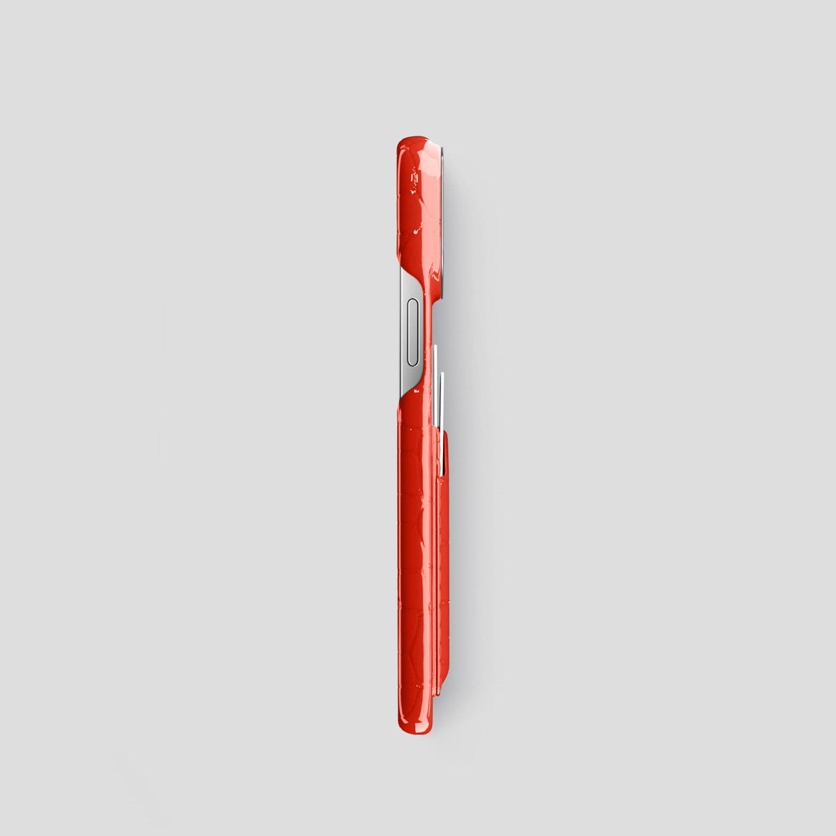 Coral Orange iPhone 14 Shiny Alligator with Steel Metal -3 | Coral-Orange-Steel
