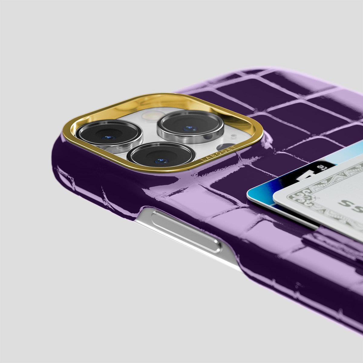 Purple iPhone 14 Shiny Alligator with Gold Metal -5 | Purple-Gold