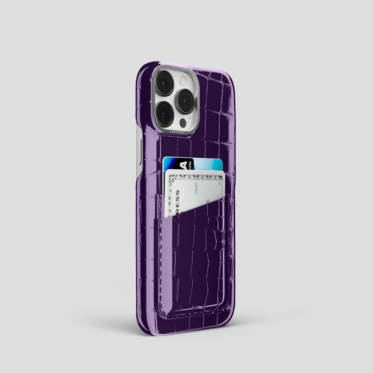 Purple iPhone 14 Shiny Alligator with Steel Metal -2 | Purple-Steel