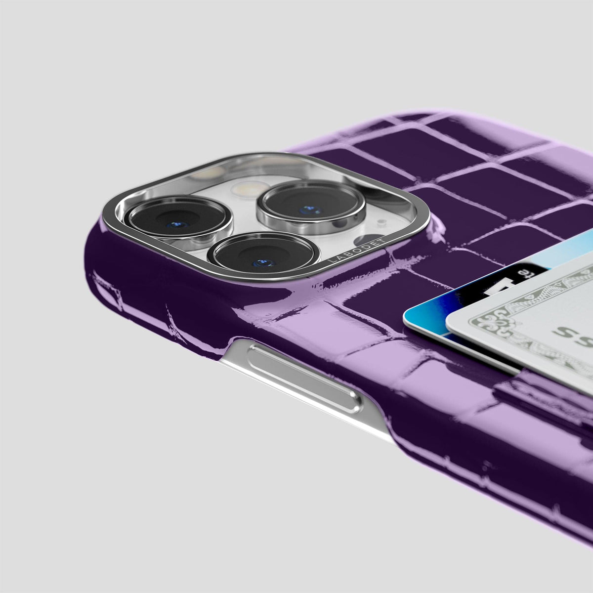 Purple iPhone 14 Shiny Alligator with Steel Metal -5 | Purple-Steel