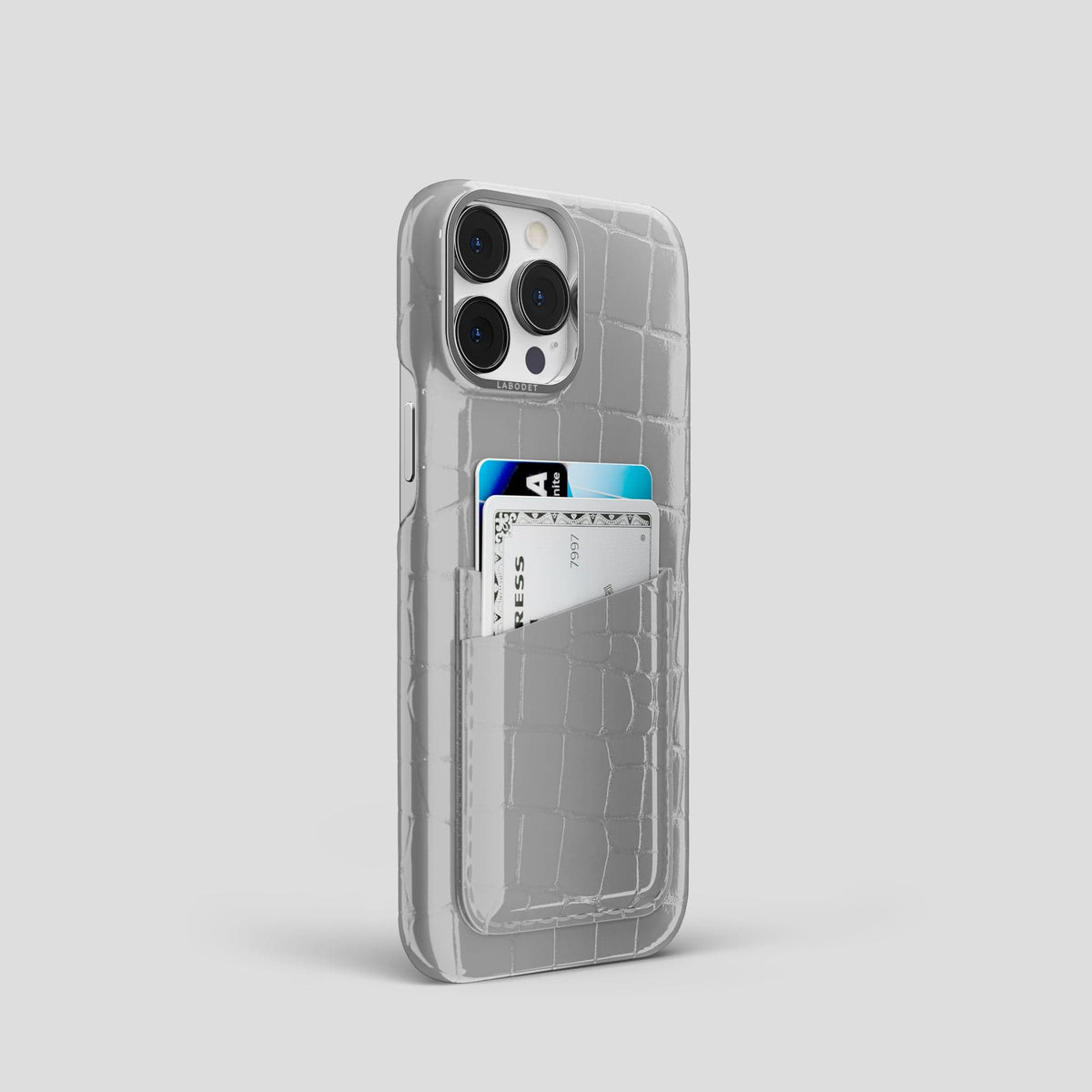 White iPhone 14 Shiny Alligator with Steel Metal -2 | White-Steel