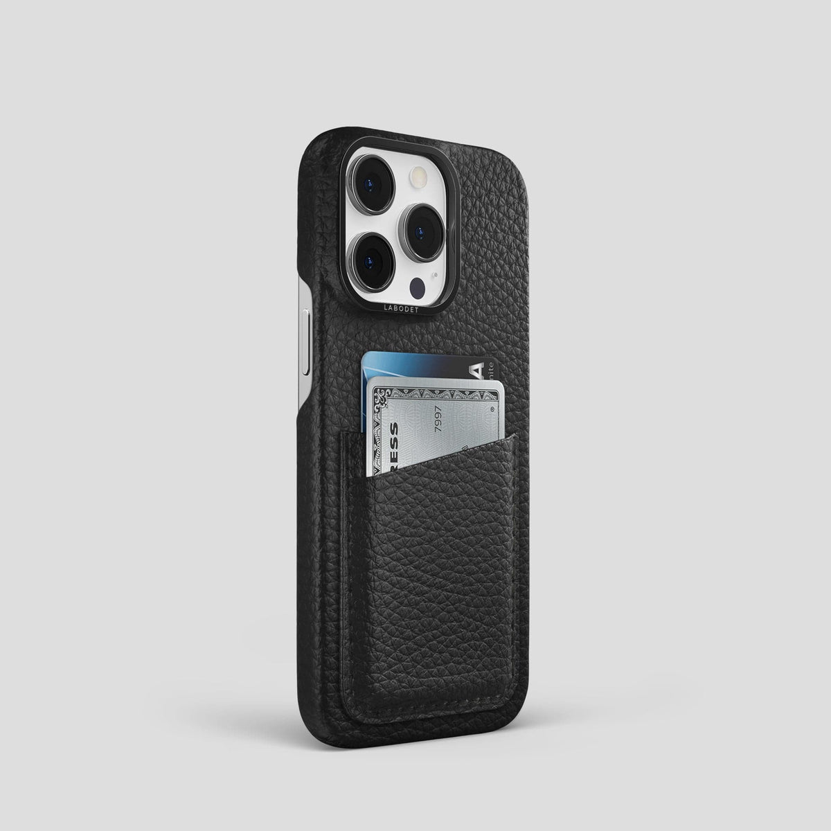 Black iPhone 15 Pro Card Case Calf with Black Metal -2 | Black-Black