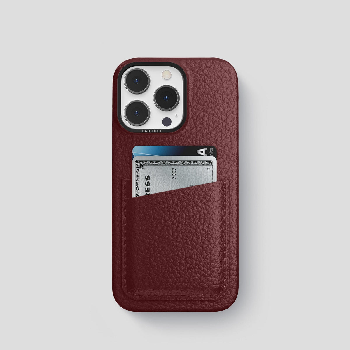Bordeaux iPhone 15 Pro Card Case Calf with Black Metal -1 | Bordeaux-Black