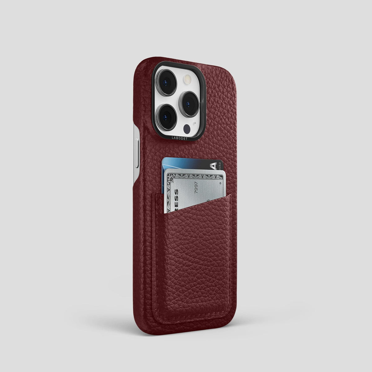 Bordeaux iPhone 15 Pro Card Case Calf with Black Metal -2 | Bordeaux-Black