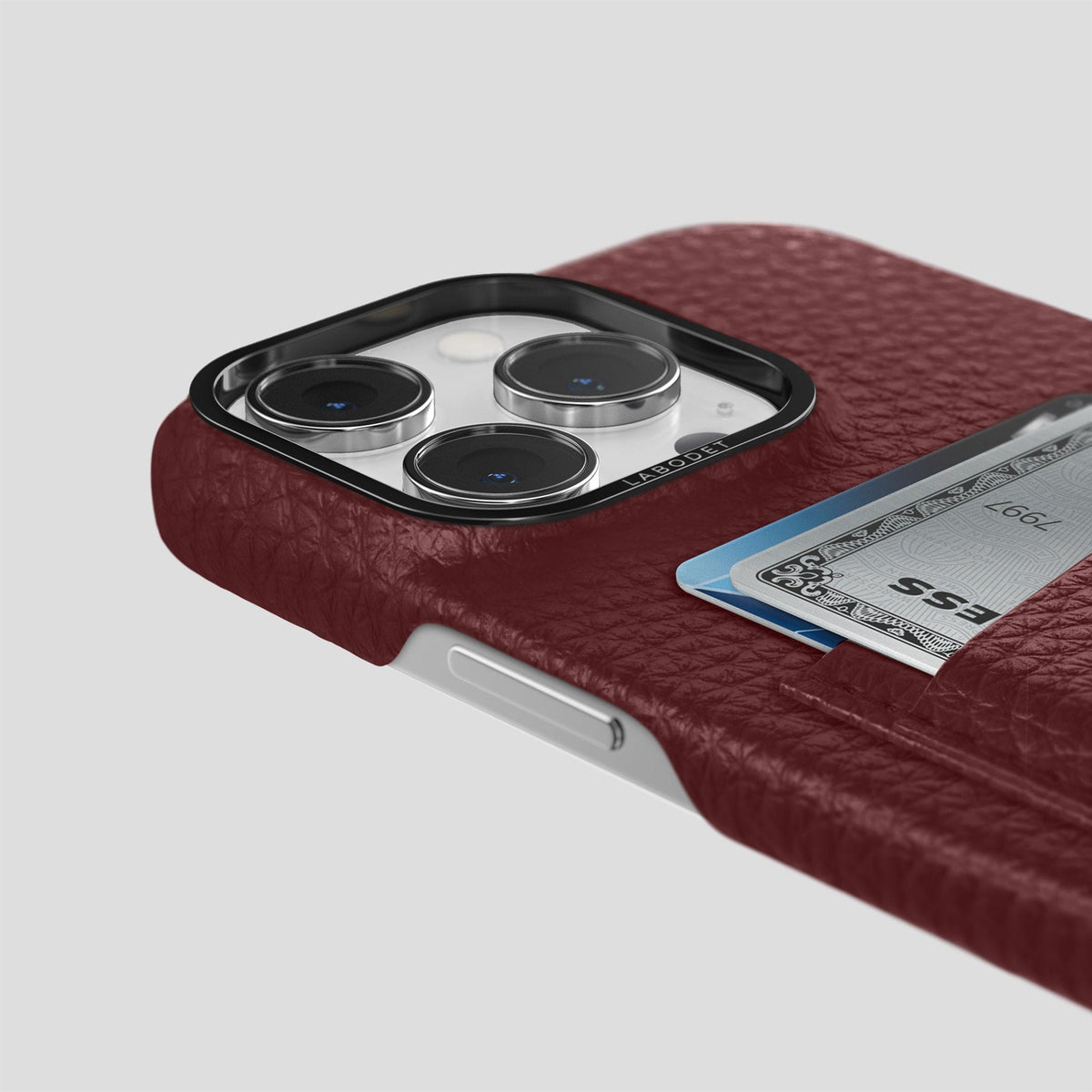 Bordeaux iPhone 15 Pro Card Case Calf with Black Metal -5 | Bordeaux-Black