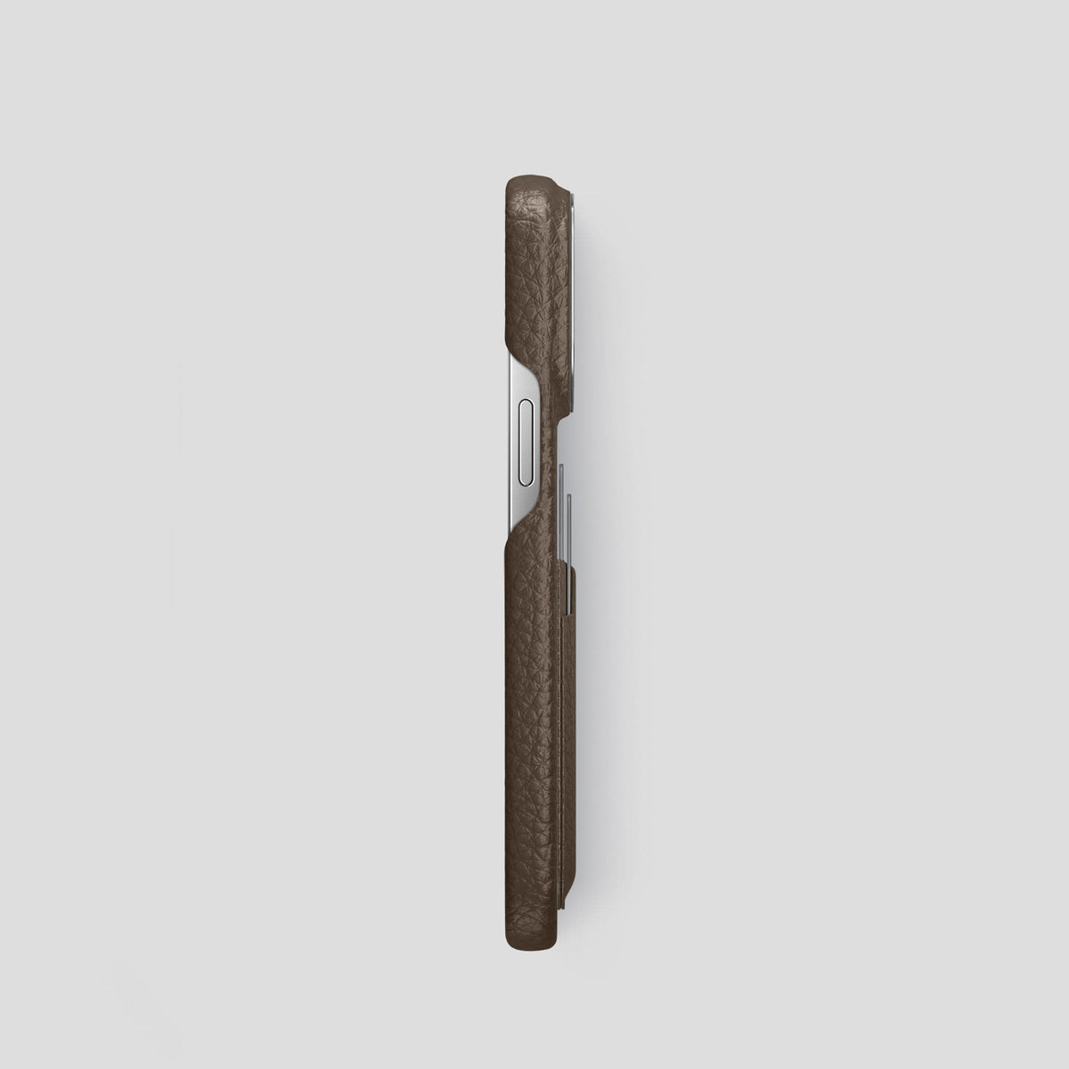 Dark Brown iPhone 15 Pro Card Case Calf with Steel Metal -3 | Dark-Brown-Steel
