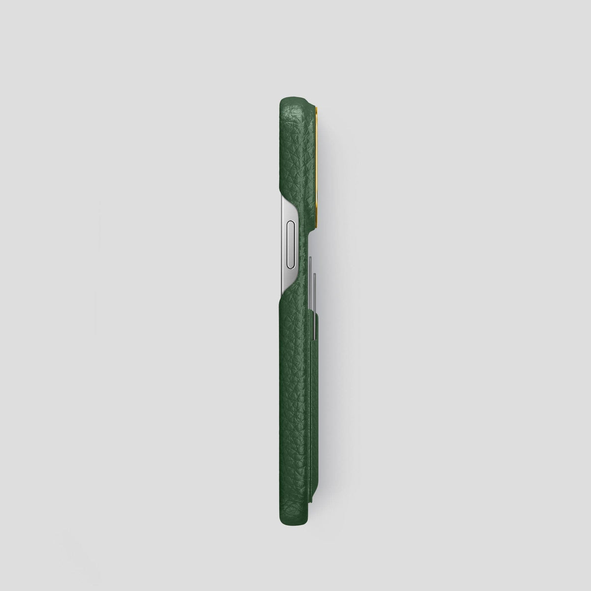 Dark Green iPhone 15 Pro Card Case Calf with Gold Metal -3 | Dark-Green-Gold