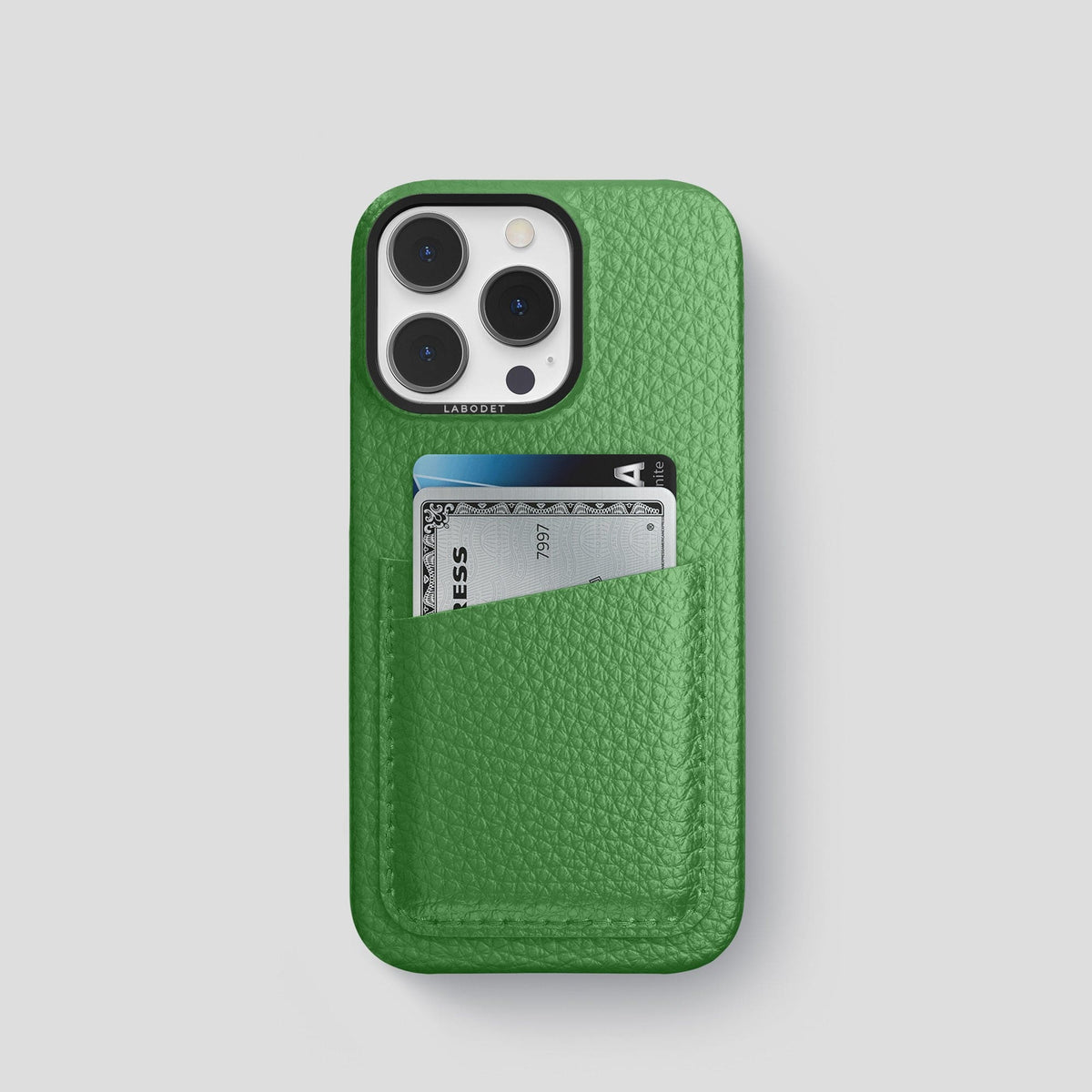 Herb iPhone 15 Pro Card Case Calf with Black Metal -1 | Herb-Black