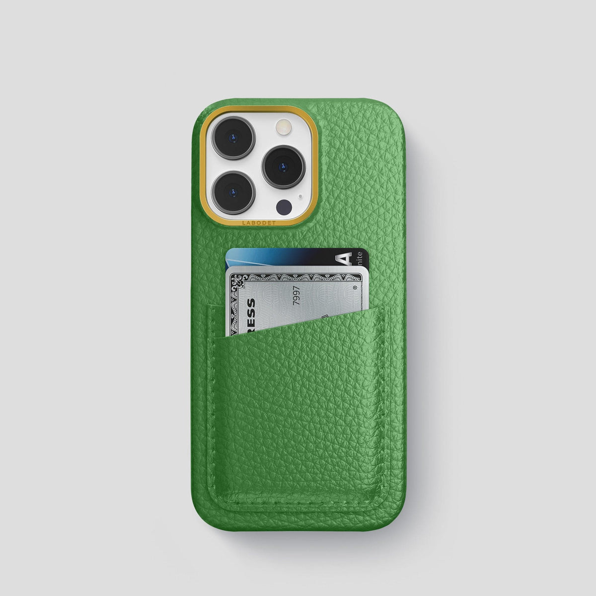 Herb iPhone 15 Pro Card Case Calf with Gold Metal -1 | Herb-Gold