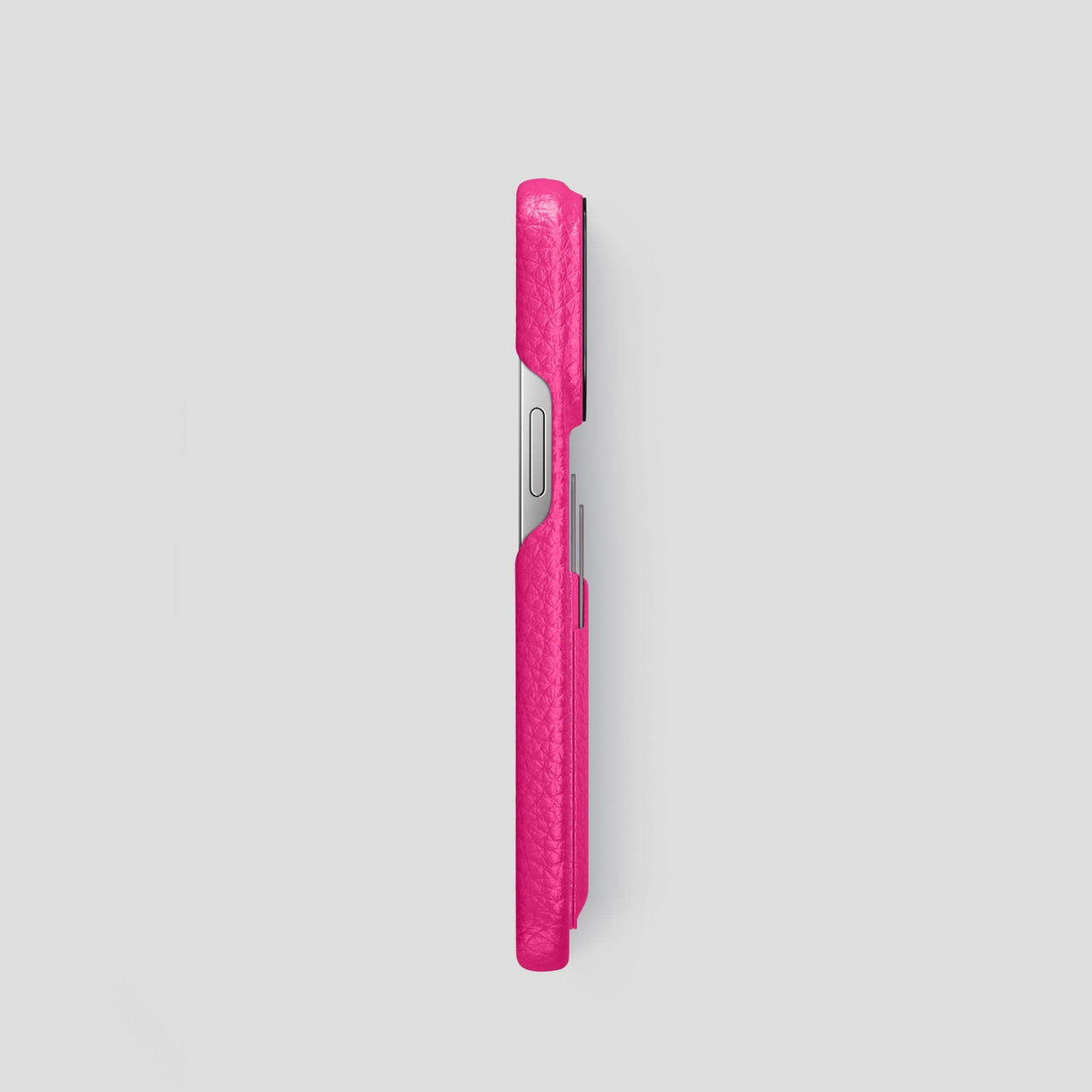Magenta iPhone 15 Pro Card Case Calf with Black Metal -3 | Magenta-Black