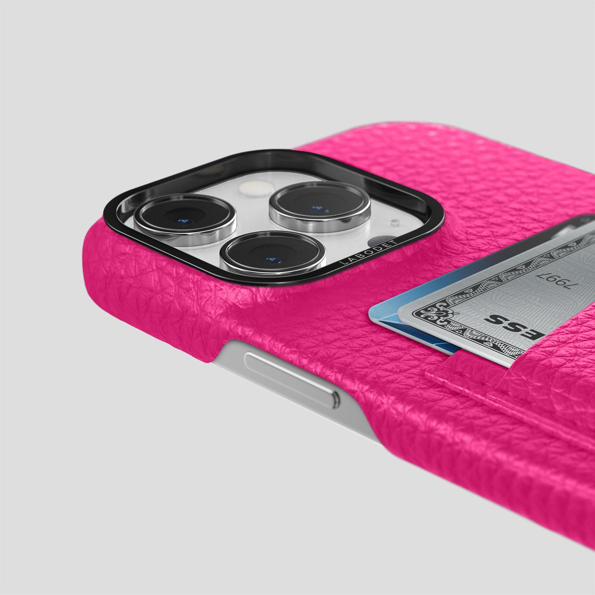 Magenta iPhone 15 Pro Card Case Calf with Black Metal -5 | Magenta-Black