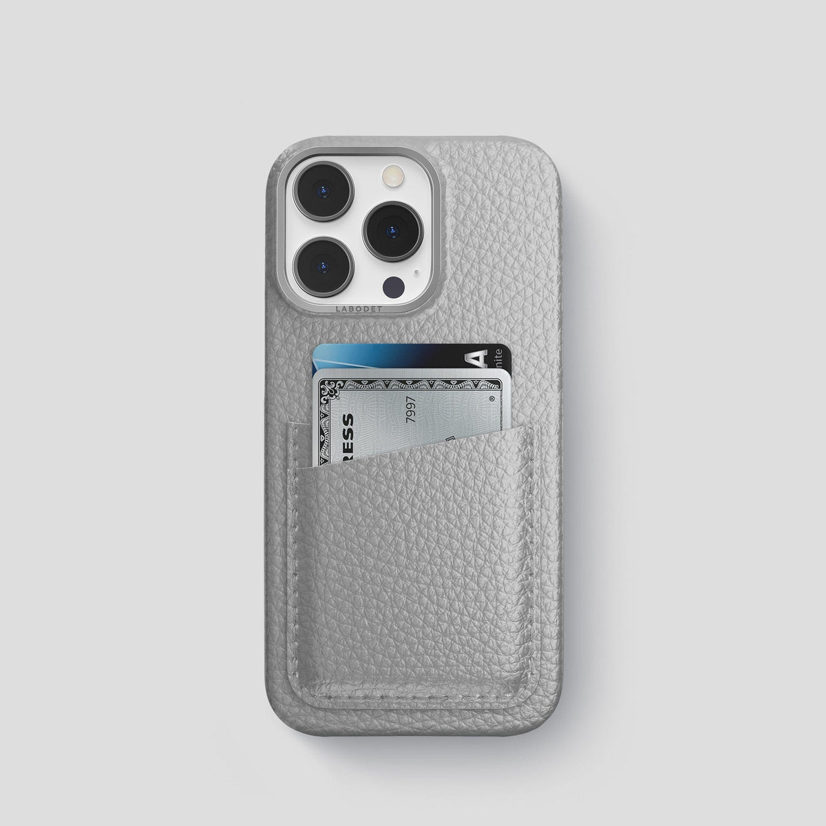 Nuage iPhone 15 Pro Card Case Calf with Steel Metal -1 | Nuage-Steel