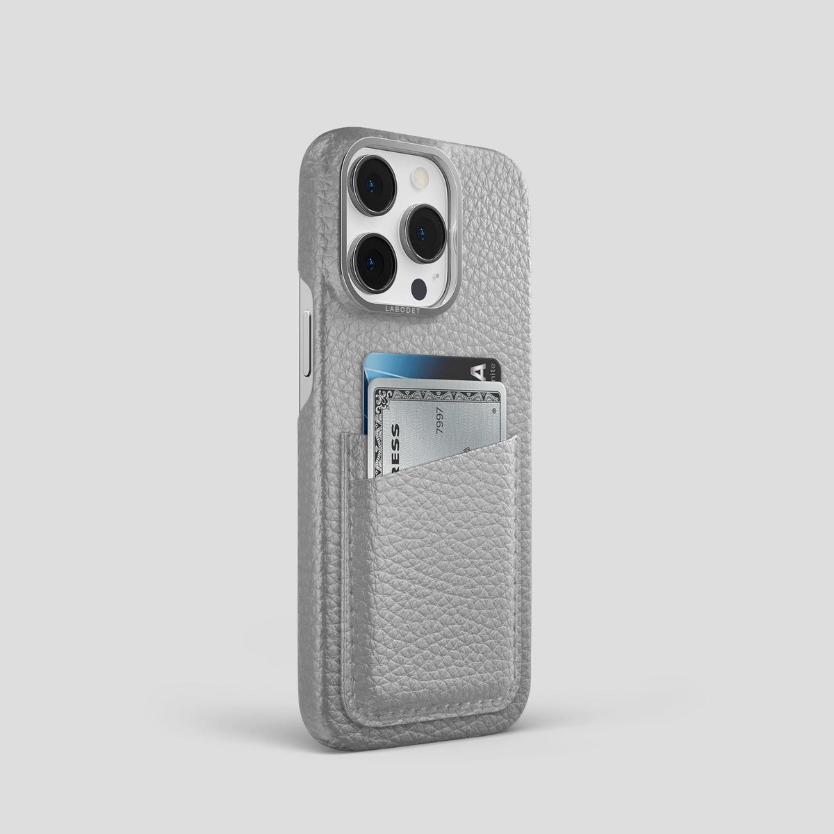 Nuage iPhone 15 Pro Card Case Calf with Steel Metal -2 | Nuage-Steel