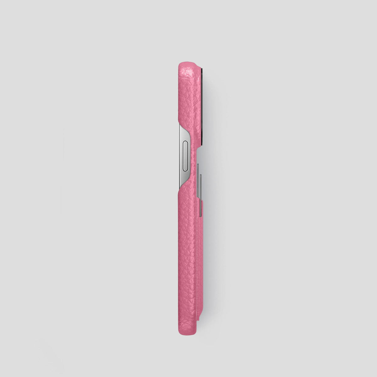 Pink iPhone 15 Pro Card Case Calf with Black Metal -3 | Pink-Black