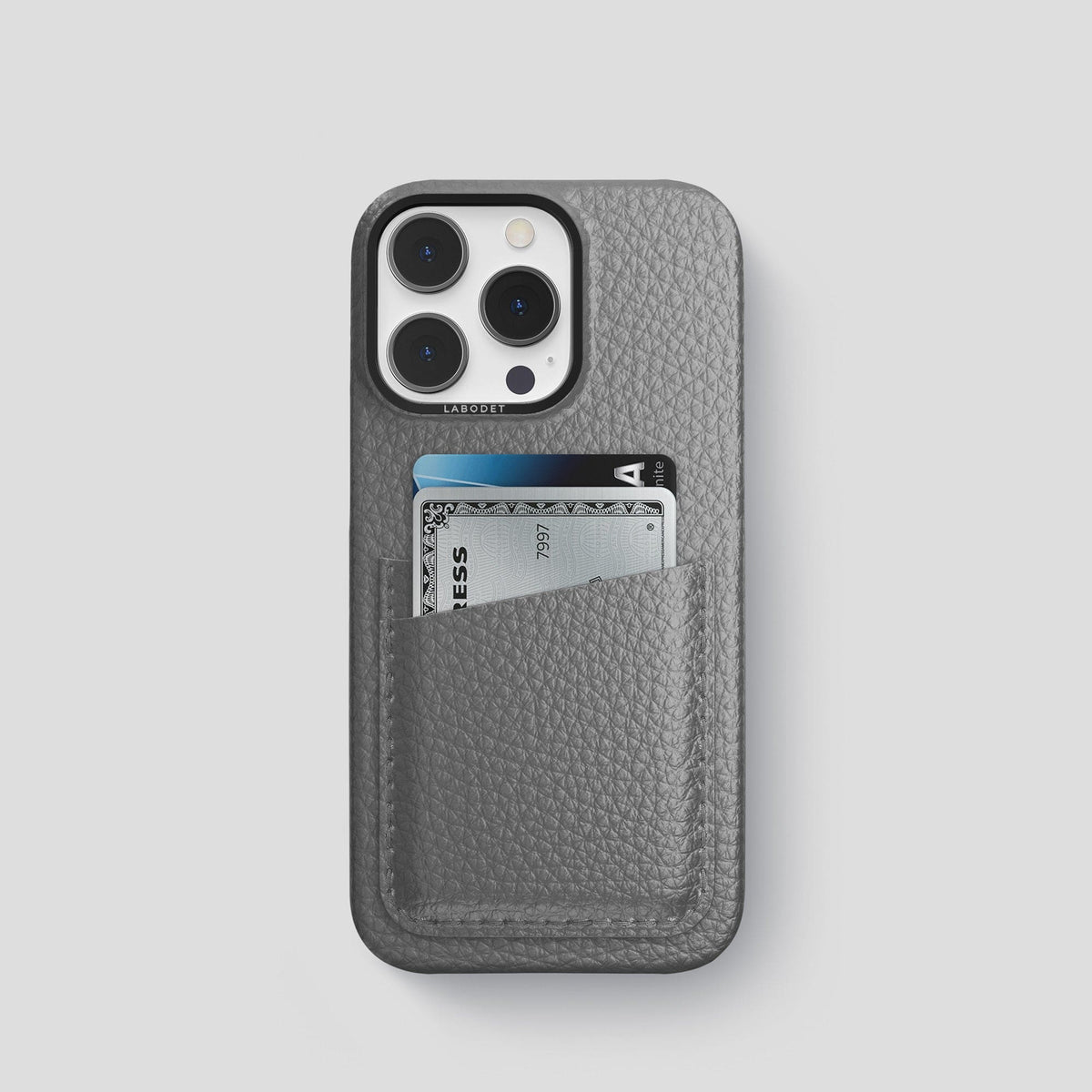 Souris iPhone 15 Pro Card Case Calf with Black Metal -1 | Souris-Black