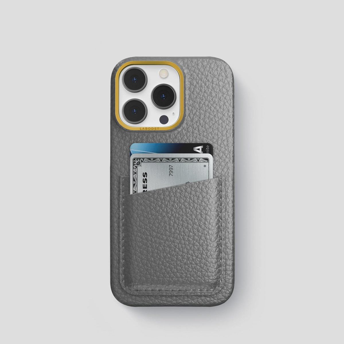 Souris iPhone 15 Pro Card Case Calf with Gold Metal -1 | Souris-Gold