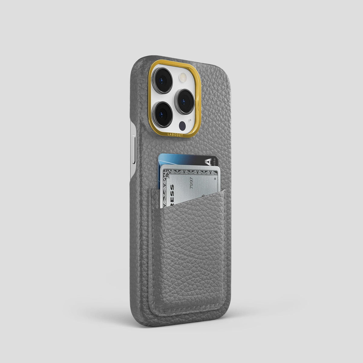 Souris iPhone 15 Pro Card Case Calf with Gold Metal -2 | Souris-Gold
