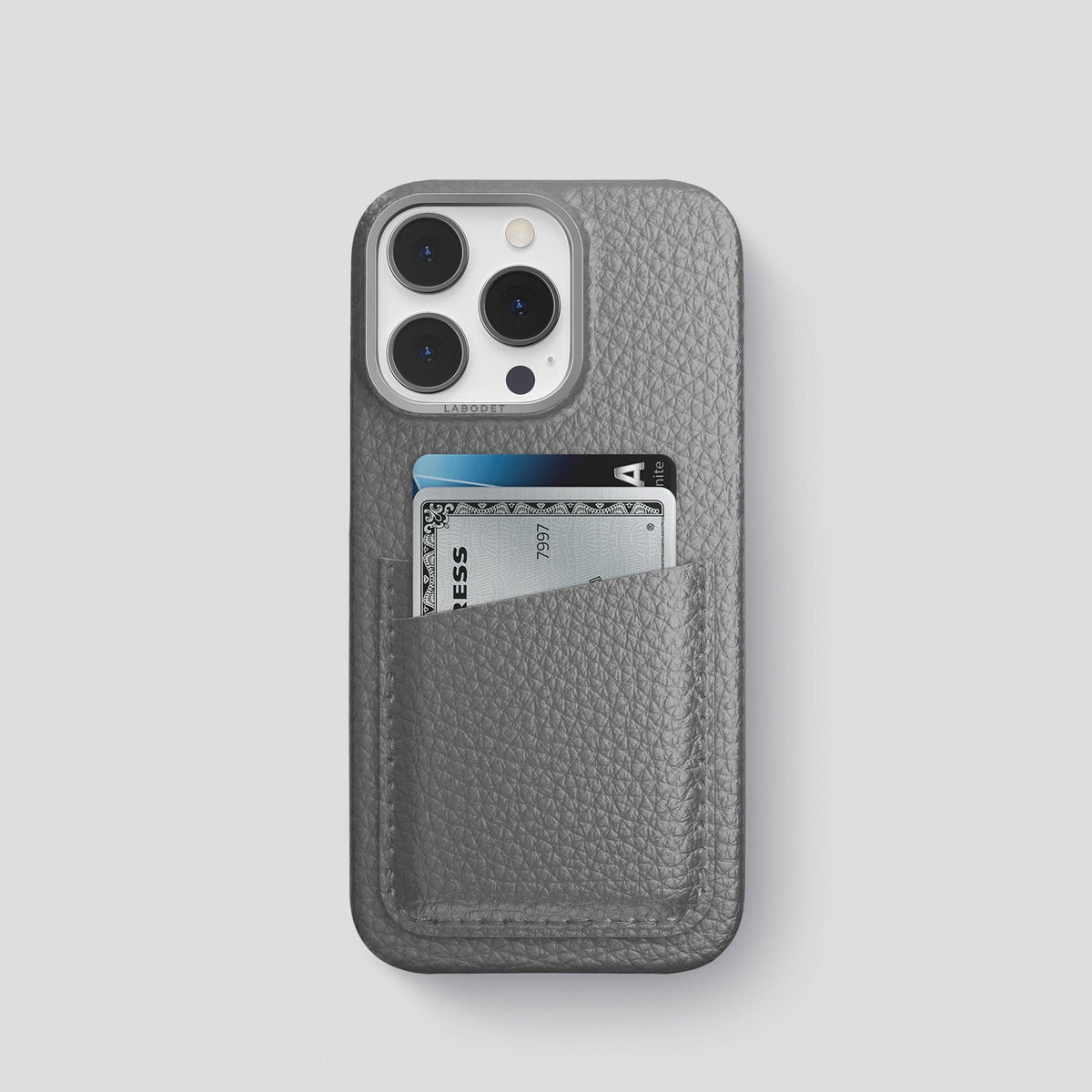 Souris iPhone 15 Pro Card Case Calf with Steel Metal -1 | Souris-Steel