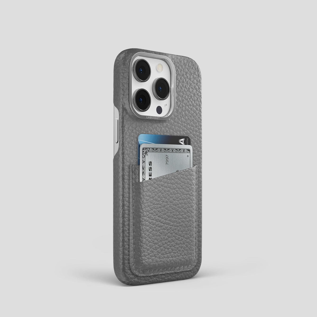 Souris iPhone 15 Pro Card Case Calf with Steel Metal -2 | Souris-Steel