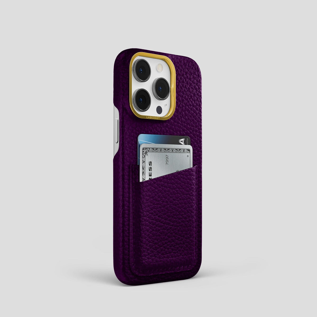 Violet iPhone 15 Pro Card Case Calf with Gold Metal -2 | Violet-Gold