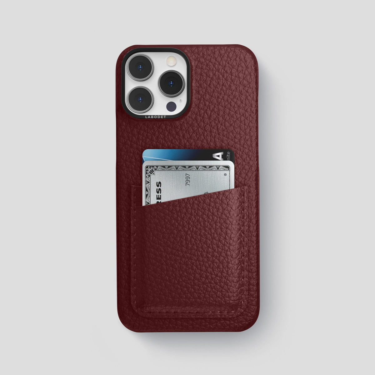 Bordeaux iPhone 15 Pro Max Card Case Calf with Black Metal -1 | Bordeaux-Black
