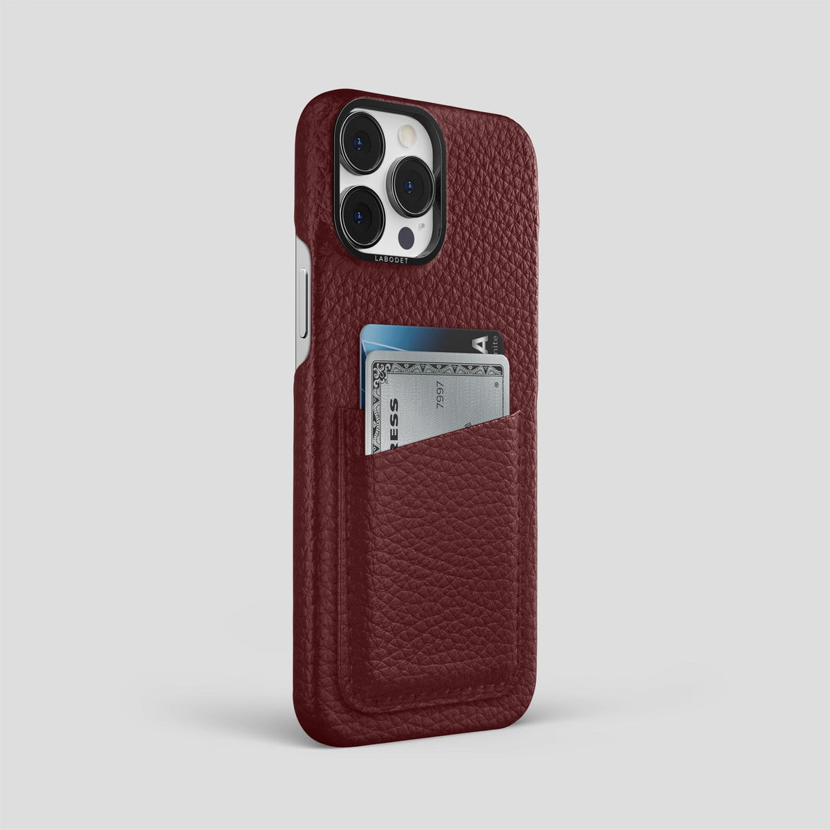 Bordeaux iPhone 15 Pro Max Card Case Calf with Black Metal -2 | Bordeaux-Black