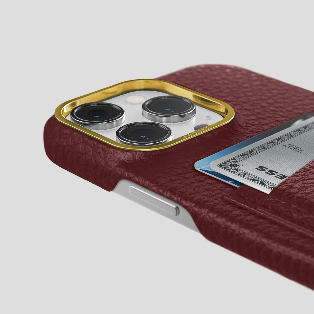 Bordeaux iPhone 15 Pro Max Card Case Calf with Gold Metal -5 | Bordeaux-Gold