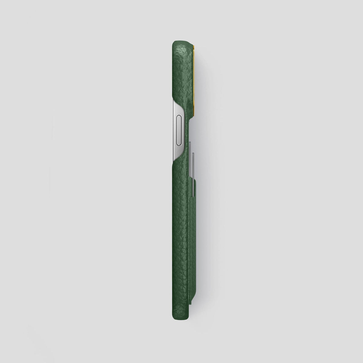 Dark Green iPhone 15 Pro Max Card Case Calf with Gold Metal -3 | Dark-Green-Gold