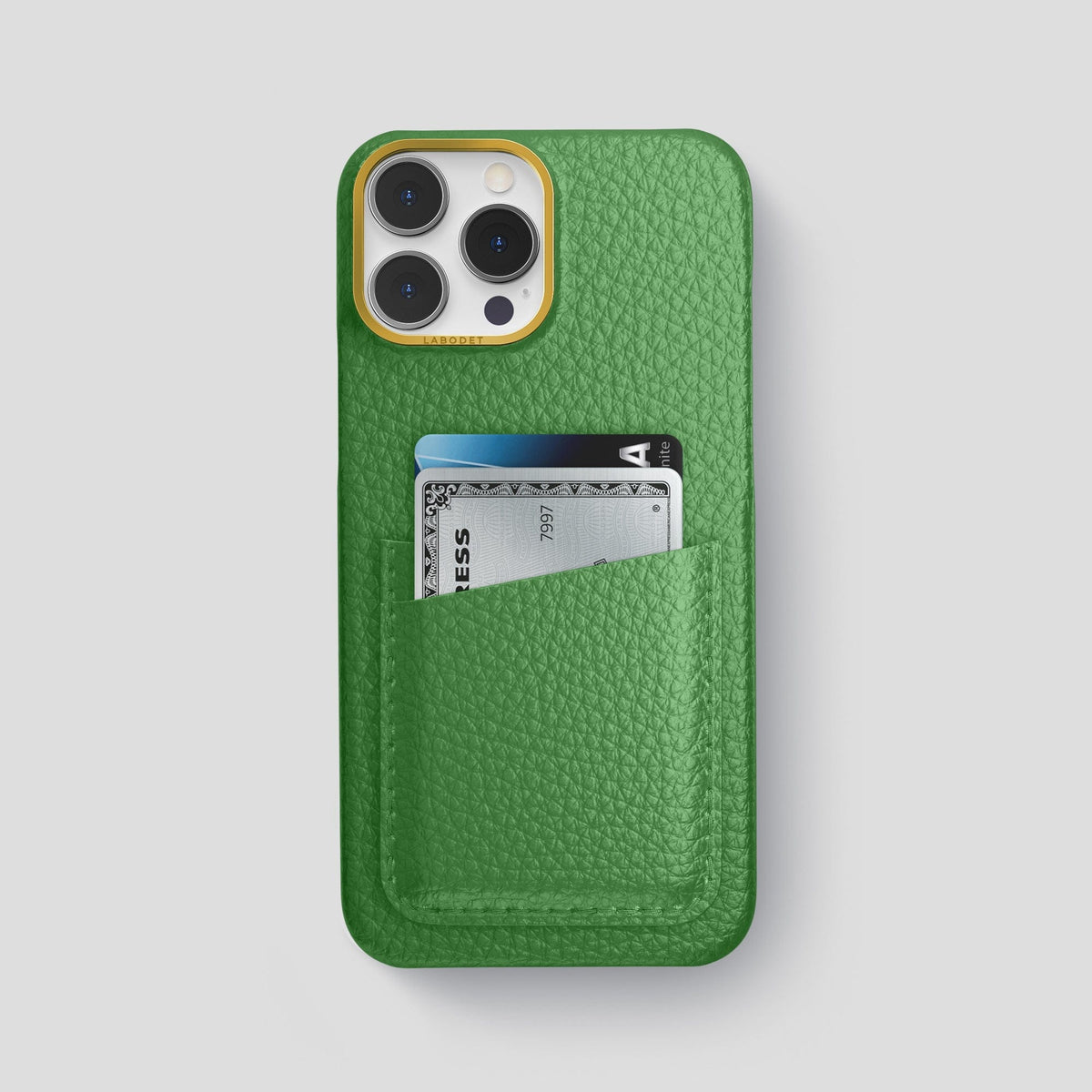 Herb iPhone 15 Pro Max Card Case Calf with Gold Metal -1 | Herb-Gold