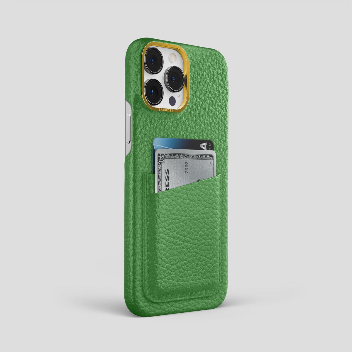 Herb iPhone 15 Pro Max Card Case Calf with Gold Metal -2 | Herb-Gold