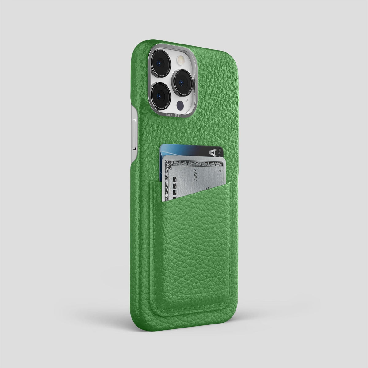 Herb iPhone 15 Pro Max Card Case Calf with Steel Metal -2 | Herb-Steel