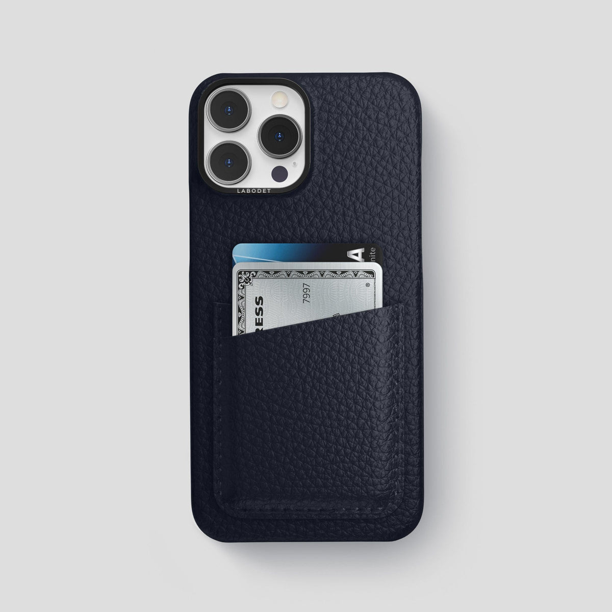 Marine iPhone 15 Pro Max Card Case Calf with Black Metal -1 | Marine-Black