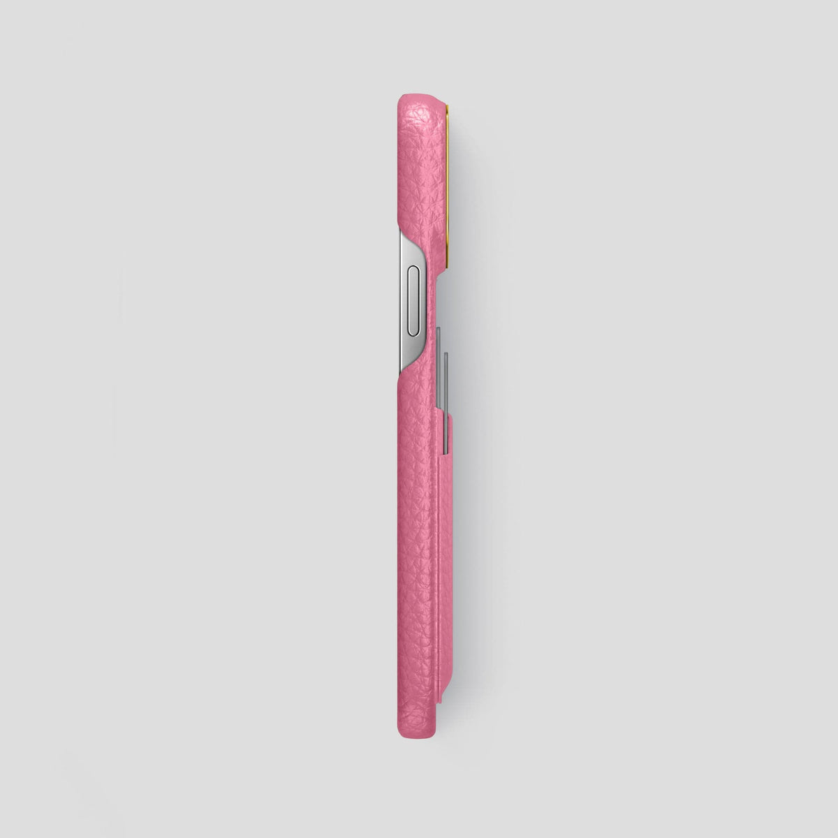 Pink iPhone 15 Pro Max Card Case Calf with Gold Metal -3 | Pink-Gold