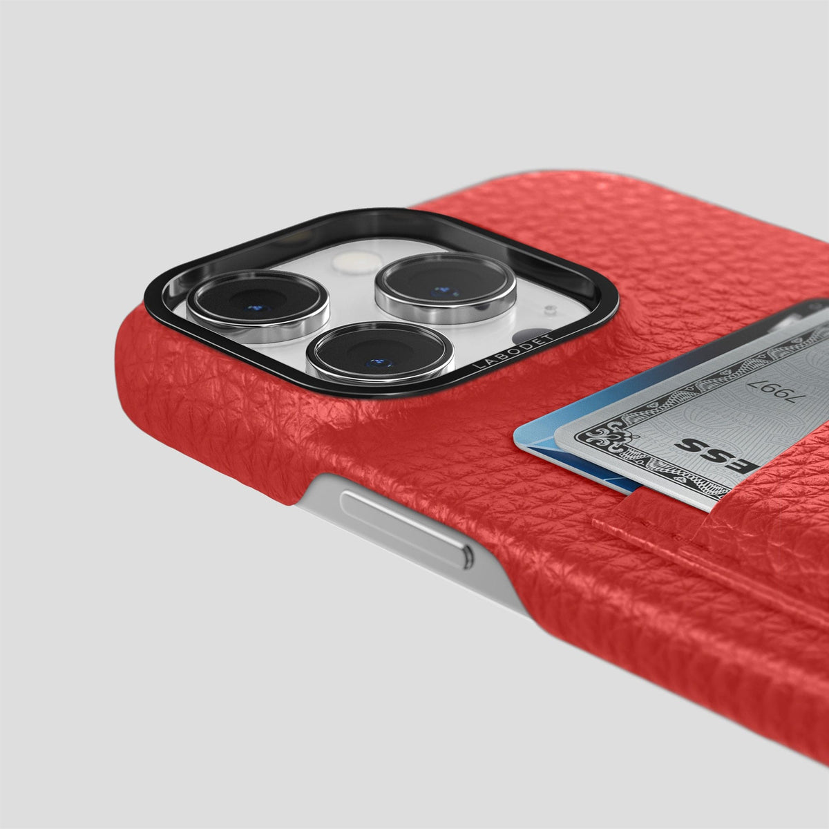 Red iPhone 15 Pro Max Card Case Calf with Black Metal -5 | Red-Black