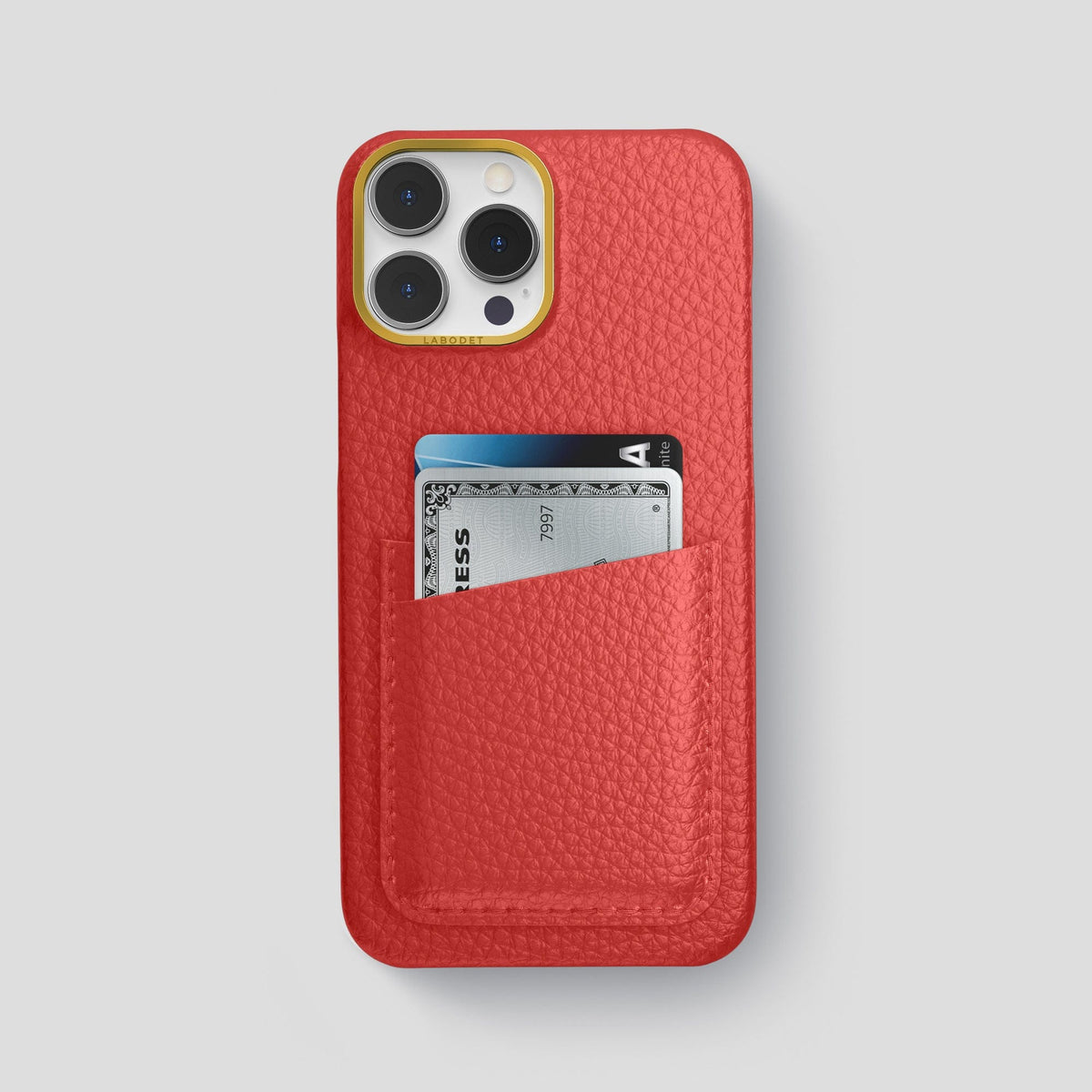 Red iPhone 15 Pro Max Card Case Calf with Gold Metal -1 | Red-Gold