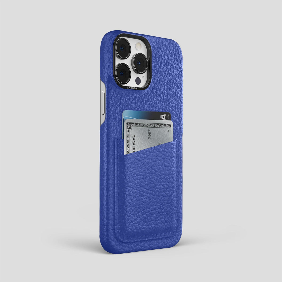 Royal Blue iPhone 15 Pro Max Card Case Calf with Black Metal -2 | Royal-Blue-Black
