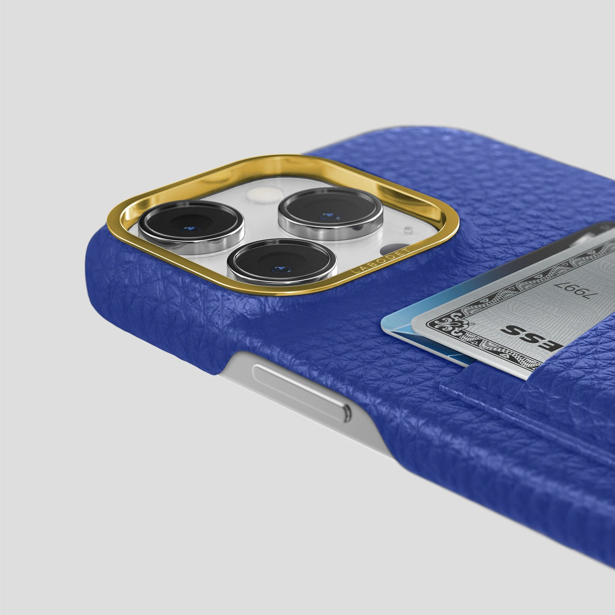 Royal Blue iPhone 15 Pro Max Card Case Calf with Gold Metal -5 | Royal-Blue-Gold