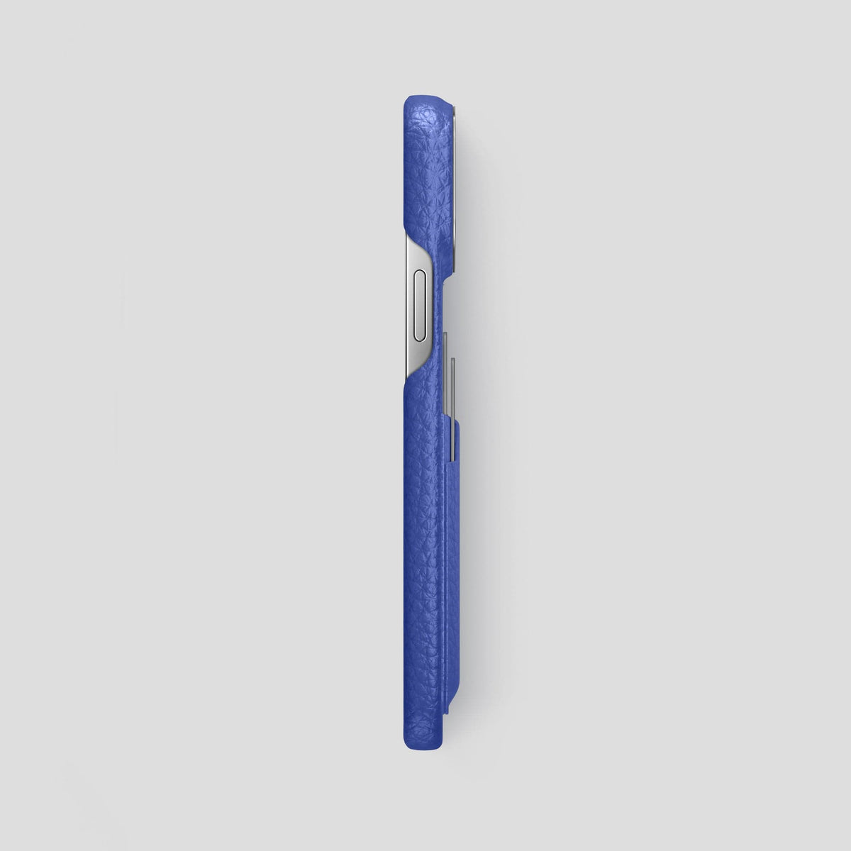 Royal Blue iPhone 15 Pro Max Card Case Calf with Steel Metal -3 | Royal-Blue-Steel