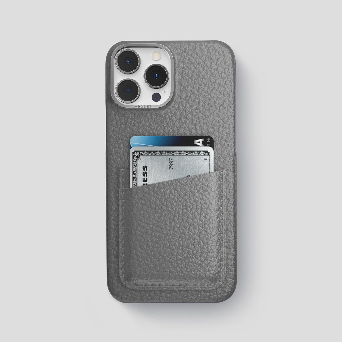 Souris iPhone 15 Pro Max Card Case Calf with Steel Metal -1 | Souris-Steel