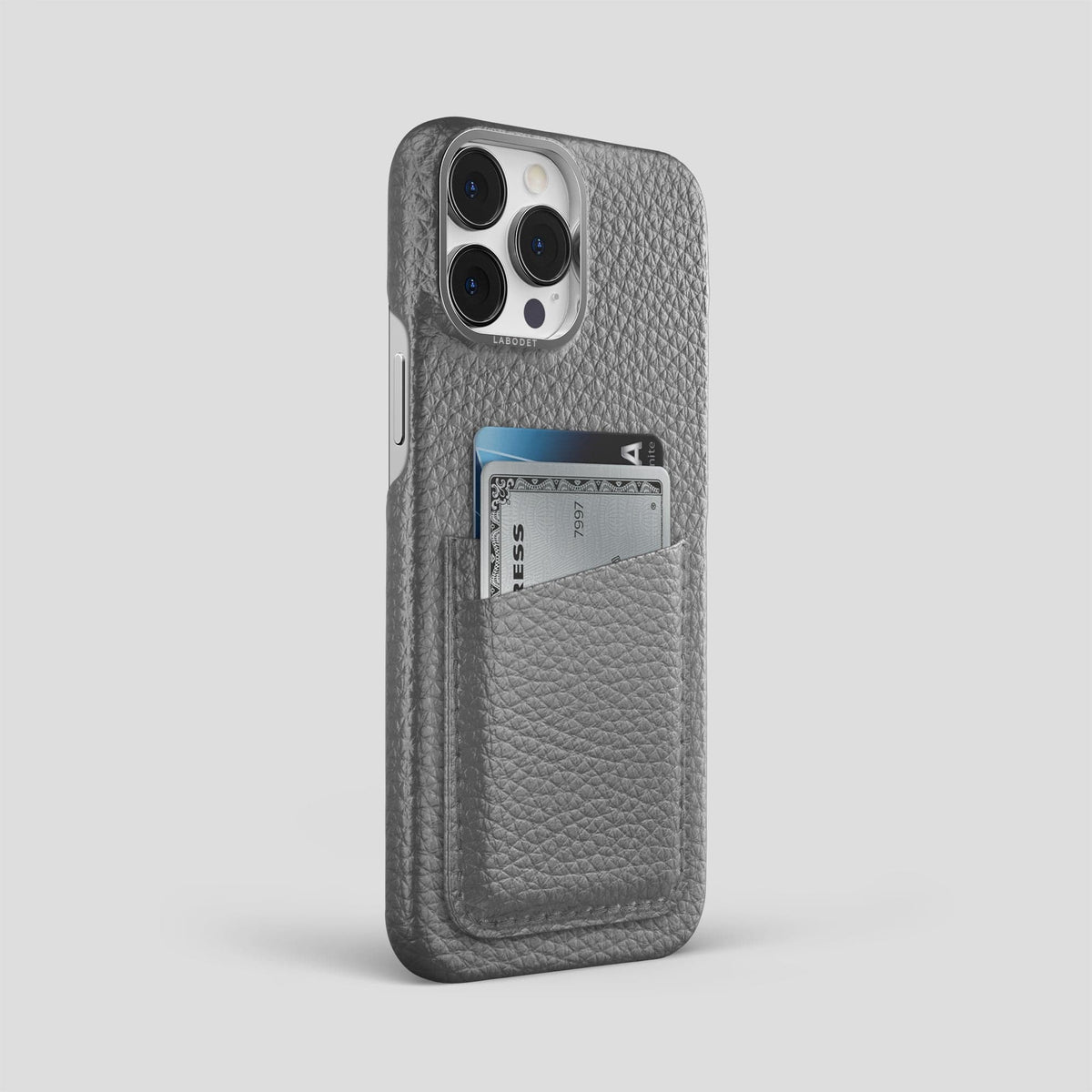 Souris iPhone 15 Pro Max Card Case Calf with Steel Metal -2 | Souris-Steel